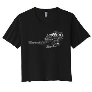 Austria Map Silhouette Cities Towns Travel Vacation Vienna Women's Crop Top Tee