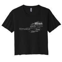 Austria Map Silhouette Cities Towns Travel Vacation Vienna Women's Crop Top Tee