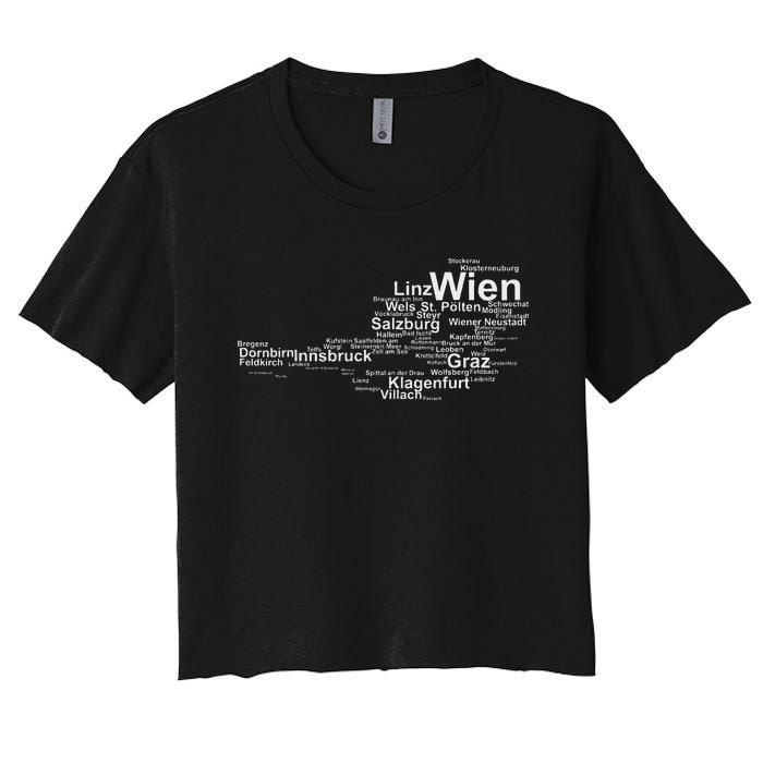 Austria Map Silhouette Cities Towns Travel Vacation Vienna Women's Crop Top Tee