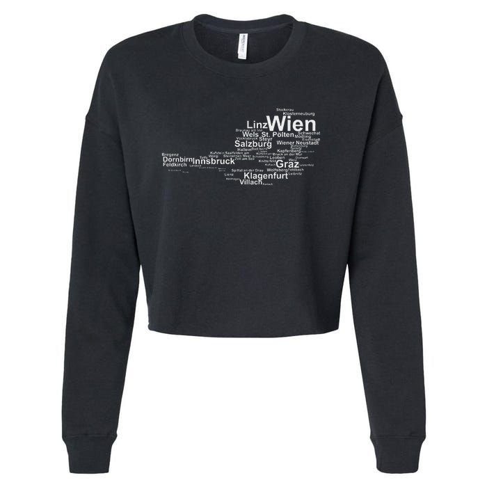 Austria Map Silhouette Cities Towns Travel Vacation Vienna Cropped Pullover Crew