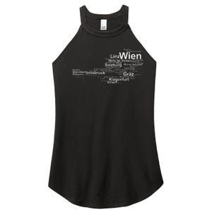 Austria Map Silhouette Cities Towns Travel Vacation Vienna Women's Perfect Tri Rocker Tank