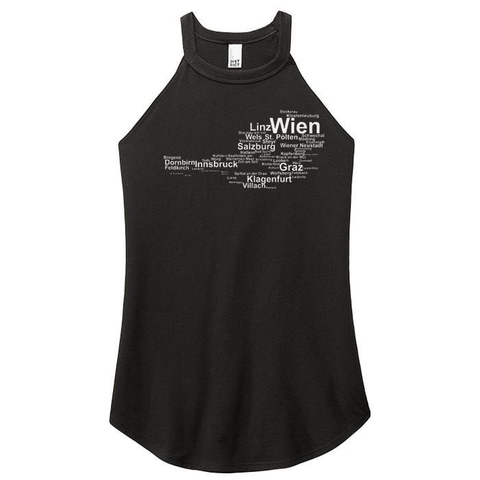 Austria Map Silhouette Cities Towns Travel Vacation Vienna Women's Perfect Tri Rocker Tank