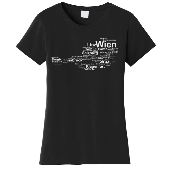 Austria Map Silhouette Cities Towns Travel Vacation Vienna Women's T-Shirt