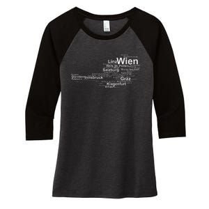 Austria Map Silhouette Cities Towns Travel Vacation Vienna Women's Tri-Blend 3/4-Sleeve Raglan Shirt