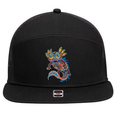 Ambystoma Mexicanum Salamander Mexican Design Cute Axolotl 7 Panel Mesh Trucker Snapback Hat