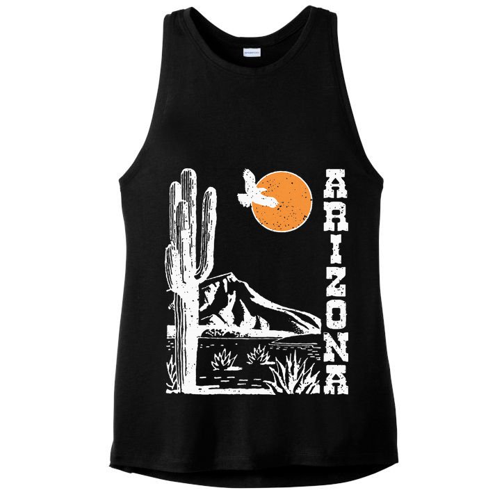 Arizona Mountain Sedona Desert Sun And Cactus Ladies PosiCharge Tri-Blend Wicking Tank