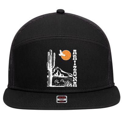 Arizona Mountain Sedona Desert Sun And Cactus 7 Panel Mesh Trucker Snapback Hat