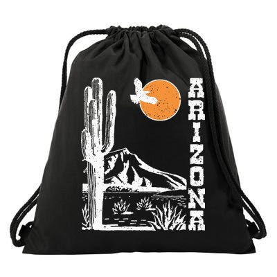 Arizona Mountain Sedona Desert Sun And Cactus Drawstring Bag
