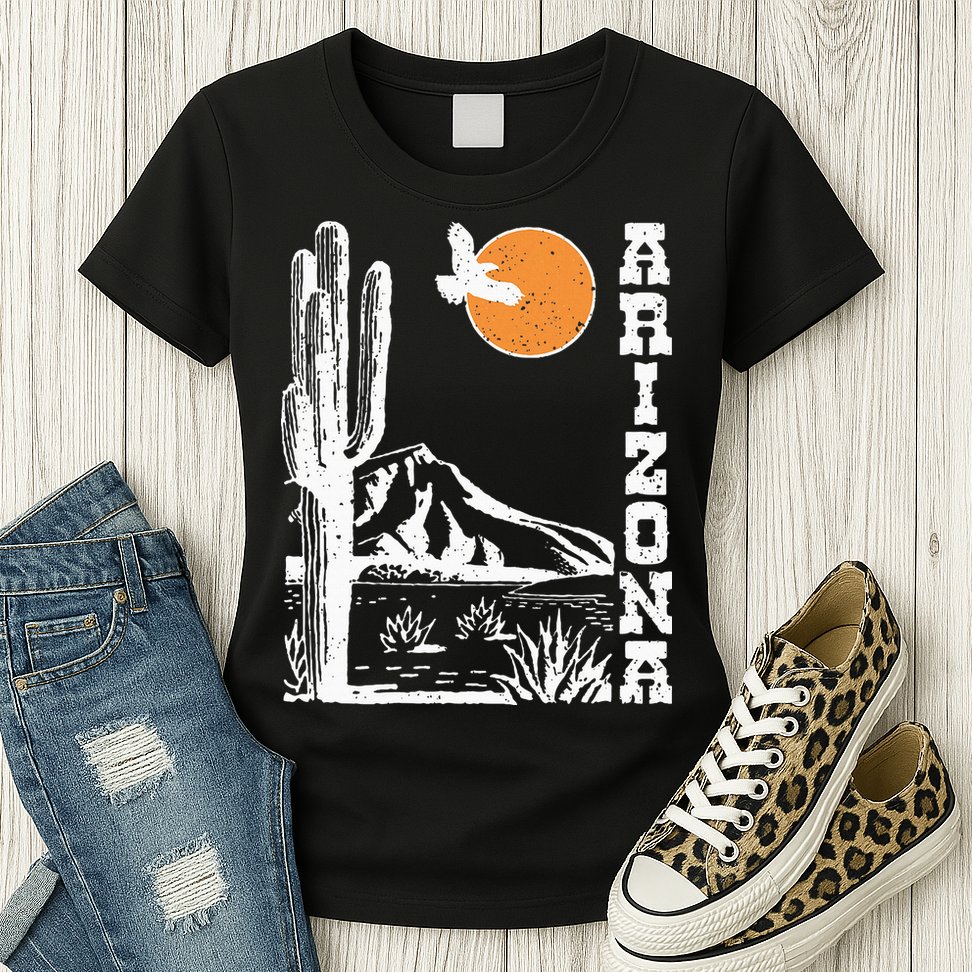 Arizona Mountain Sedona Desert Sun And Cactus Womens T-Shirt