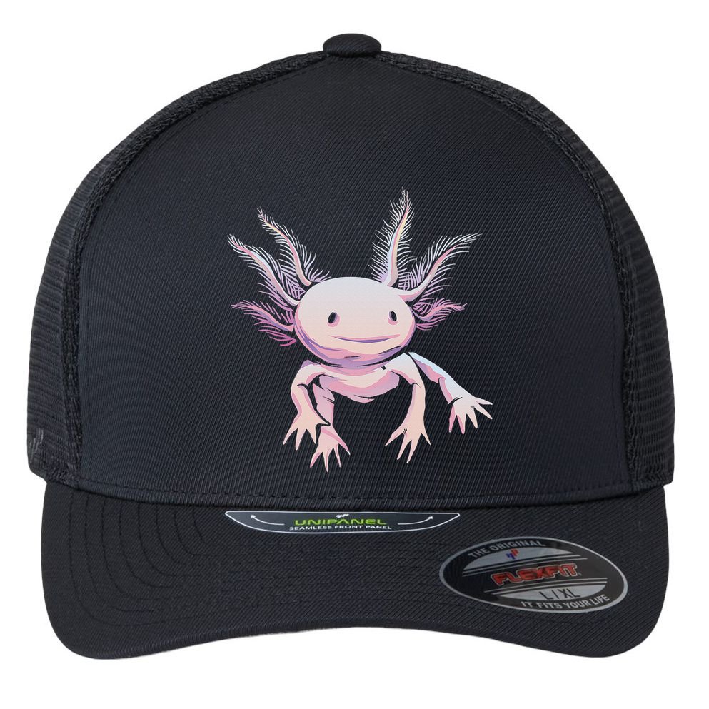 Axolotl Mexican Salamander Drawing Lizard Realistic Axolotl  Flexfit Unipanel Trucker Cap