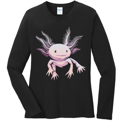 Axolotl Mexican Salamander Drawing Lizard Realistic Axolotl  Ladies Long Sleeve Shirt