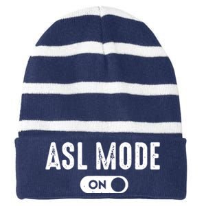 ASL Mode Sign Language Gift Deaf Gift ASL Teacher Gift Striped Beanie with Solid Band