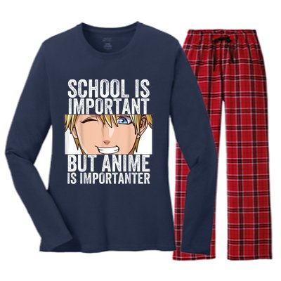 Anime Merch School Is Important But Anime Is Importanter Women's Long Sleeve Flannel Pajama Set 