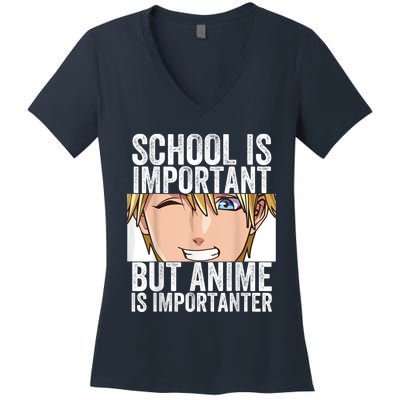 Anime Merch School Is Important But Anime Is Importanter Women's V-Neck T-Shirt