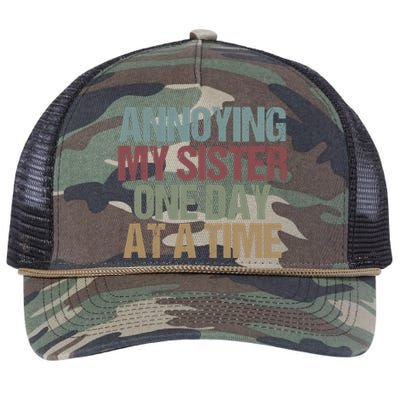 Annoying My Sister One Day At A Time Funny Colored Sibling Retro Rope Trucker Hat Cap