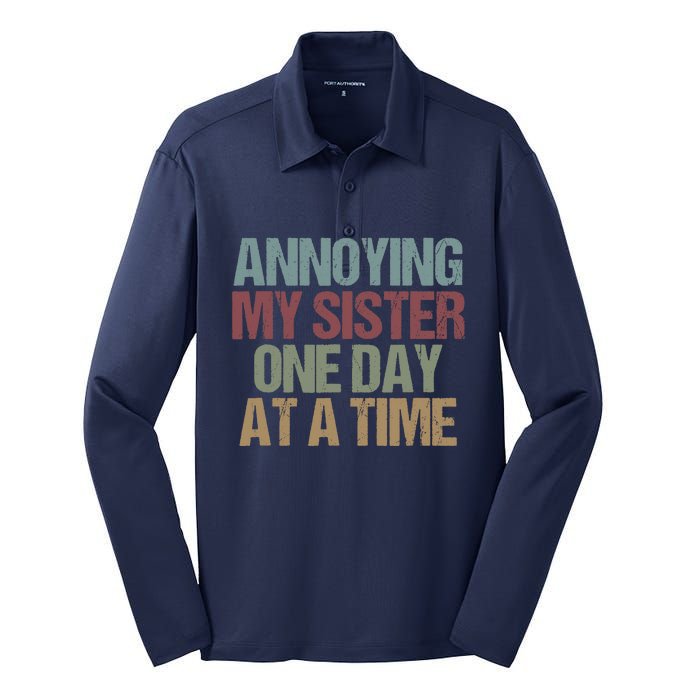 Annoying My Sister One Day At A Time Funny Colored Sibling Silk Touch Performance Long Sleeve Polo