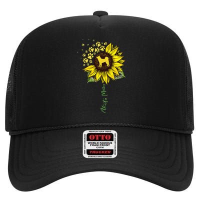 Akita Mom Sunflower Akita Inu Lover Gifts Dog Mom High Crown Mesh Back Trucker Hat