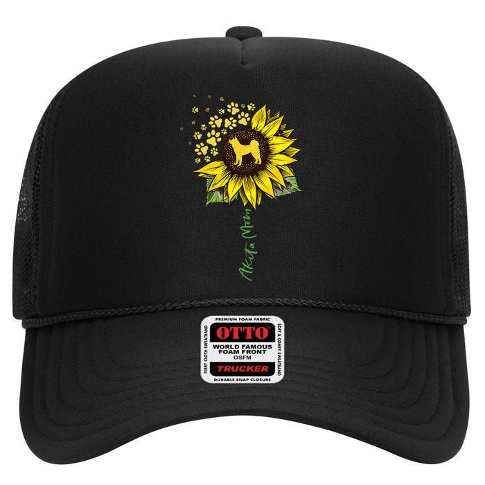 Akita Mom Sunflower Akita Inu Lover Gifts Dog Mom High Crown Mesh Back Trucker Hat