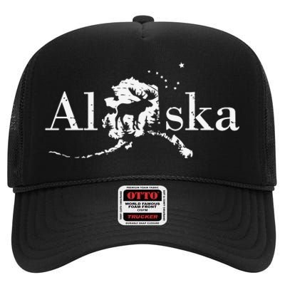 Alaska Map State High Crown Mesh Back Trucker Hat