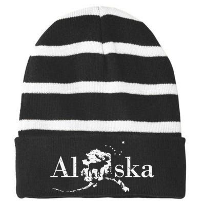 Alaska Map State Striped Beanie with Solid Band