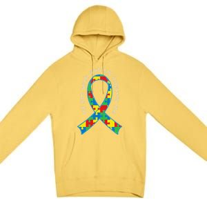 Autism Mom Son Puzzle Ribbon Awareness Tee Premium Pullover Hoodie