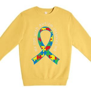 Autism Mom Son Puzzle Ribbon Awareness Tee Premium Crewneck Sweatshirt