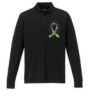 Autism Mom Son Puzzle Ribbon Awareness Tee Performance Long Sleeve Polo