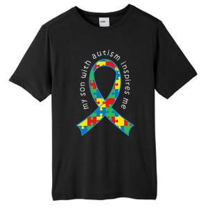 Autism Mom Son Puzzle Ribbon Awareness Tee Tall Fusion ChromaSoft Performance T-Shirt