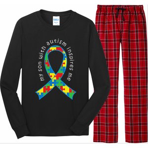 Autism Mom Son Puzzle Ribbon Awareness Tee Long Sleeve Pajama Set