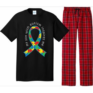 Autism Mom Son Puzzle Ribbon Awareness Tee Pajama Set