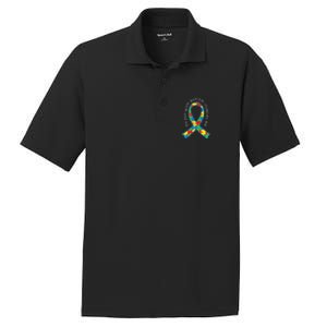 Autism Mom Son Puzzle Ribbon Awareness Tee PosiCharge RacerMesh Polo