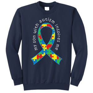 Autism Mom Son Puzzle Ribbon Awareness Tee Sweatshirt