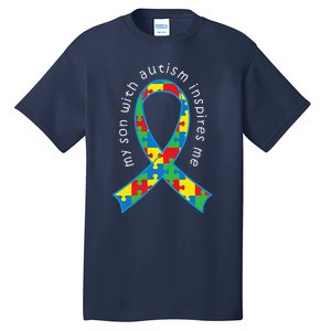 Autism Mom Son Puzzle Ribbon Awareness Tee Tall T-Shirt