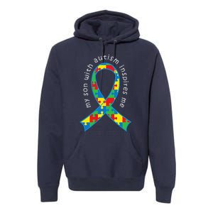 Autism Mom Son Puzzle Ribbon Awareness Tee Premium Hoodie