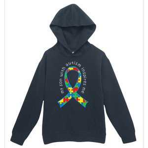 Autism Mom Son Puzzle Ribbon Awareness Tee Urban Pullover Hoodie