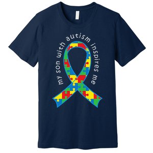 Autism Mom Son Puzzle Ribbon Awareness Tee Premium T-Shirt