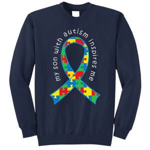 Autism Mom Son Puzzle Ribbon Awareness Tee Tall Sweatshirt