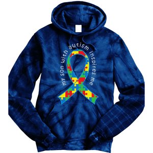 Autism Mom Son Puzzle Ribbon Awareness Tee Tie Dye Hoodie