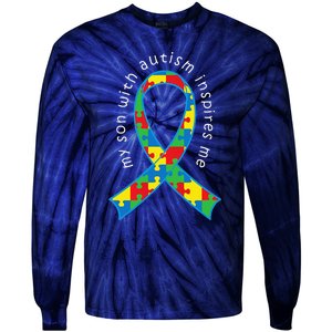 Autism Mom Son Puzzle Ribbon Awareness Tee Tie-Dye Long Sleeve Shirt