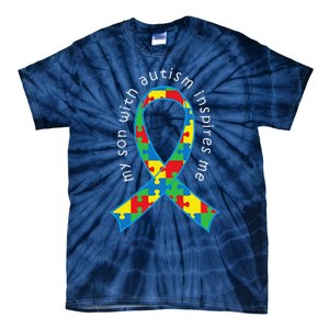 Autism Mom Son Puzzle Ribbon Awareness Tee Tie-Dye T-Shirt