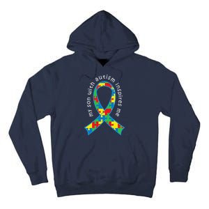 Autism Mom Son Puzzle Ribbon Awareness Tee Tall Hoodie