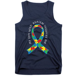 Autism Mom Son Puzzle Ribbon Awareness Tee Tank Top