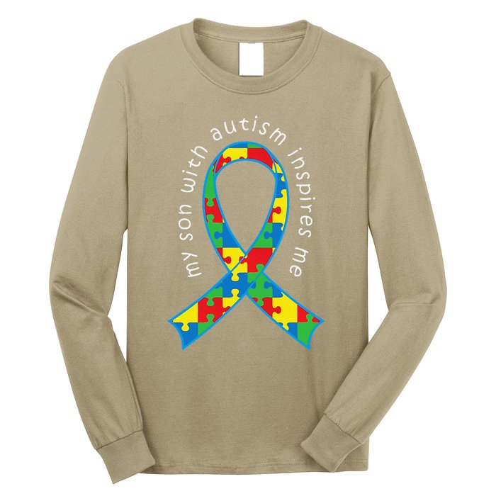 Autism Mom Son Puzzle Ribbon Awareness Tee Long Sleeve Shirt