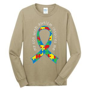 Autism Mom Son Puzzle Ribbon Awareness Tee Tall Long Sleeve T-Shirt