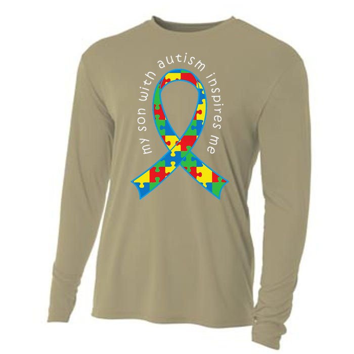 Autism Mom Son Puzzle Ribbon Awareness Tee Cooling Performance Long Sleeve Crew