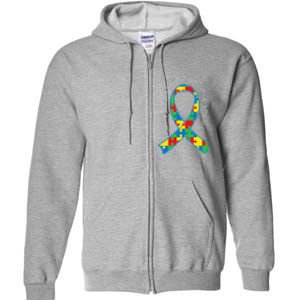 Autism Mom Son Puzzle Ribbon Awareness Tee Full Zip Hoodie