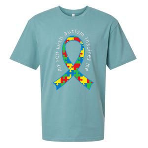 Autism Mom Son Puzzle Ribbon Awareness Tee Sueded Cloud Jersey T-Shirt