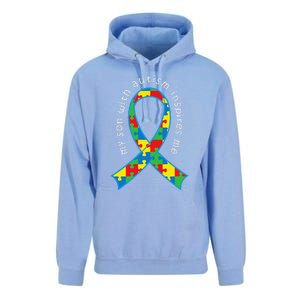 Autism Mom Son Puzzle Ribbon Awareness Tee Unisex Surf Hoodie