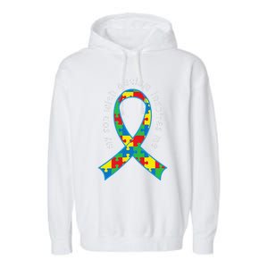 Autism Mom Son Puzzle Ribbon Awareness Tee Garment-Dyed Fleece Hoodie