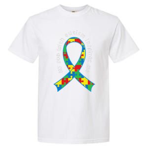 Autism Mom Son Puzzle Ribbon Awareness Tee Garment-Dyed Heavyweight T-Shirt